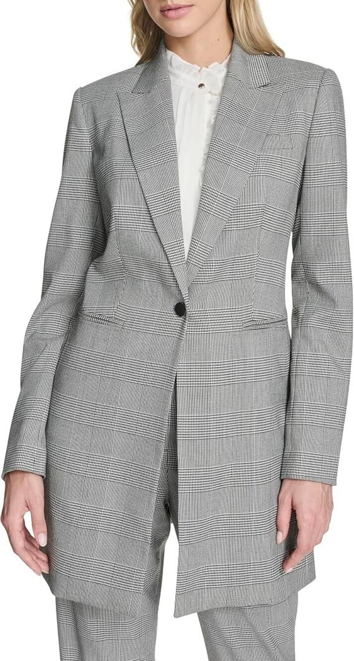 Calvin Klein Blazer Womens 16 Black White Houndstooth Plaid Jacket Business NWT